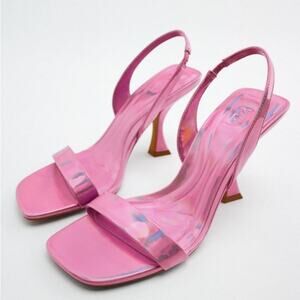 ZARA IRIDESCENT HEELED SANDALS PINK